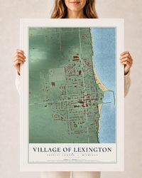 Map of Lexington, Michigan, 24 x 36 inch print in a white wood frame
