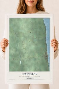 Map of Lexington, Sanilac County, Michigan, 18 x 24 inch print in a white wood frame