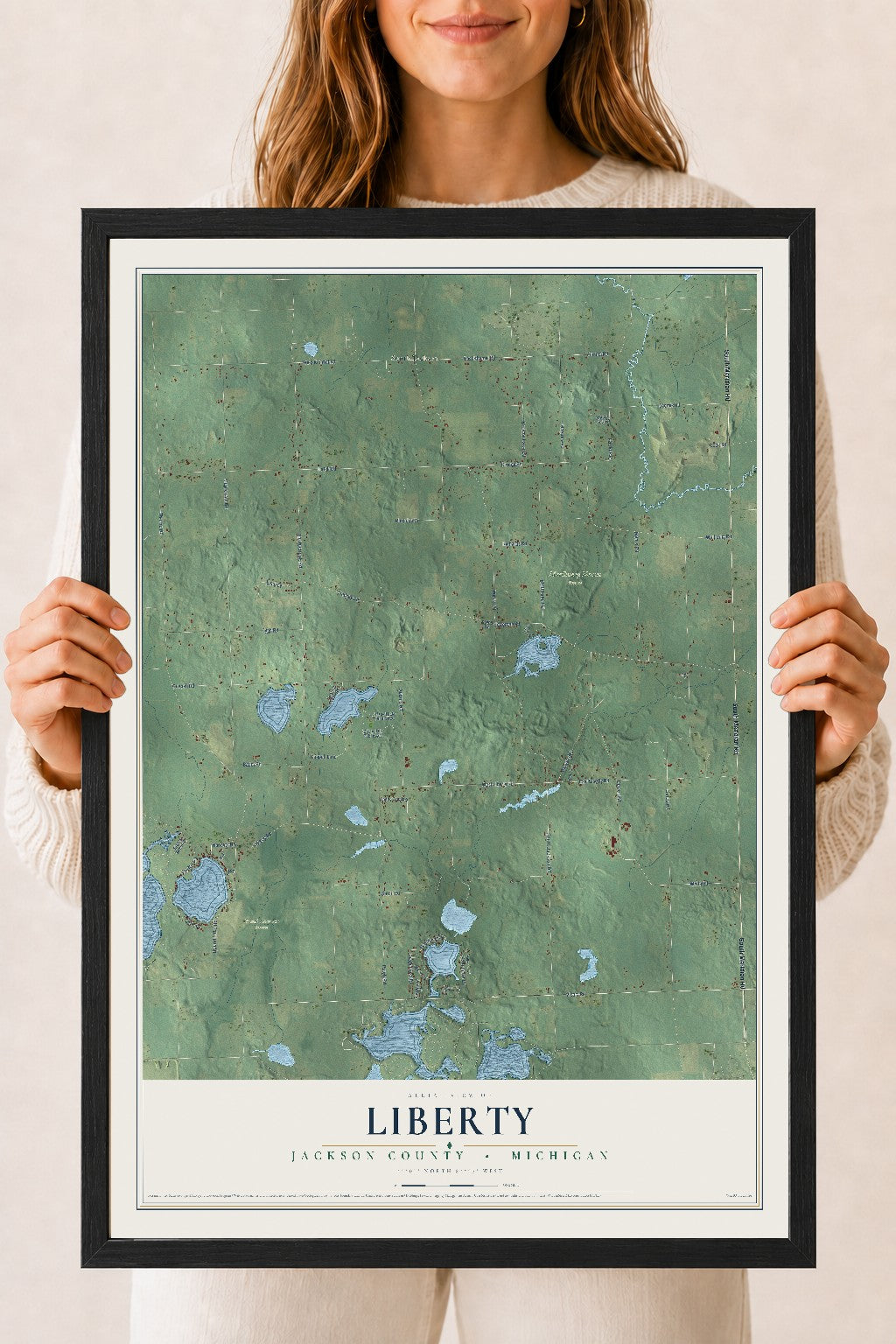 Map of Liberty, Jackson County, Michigan, 18 x 24 inch print in a black wood frame