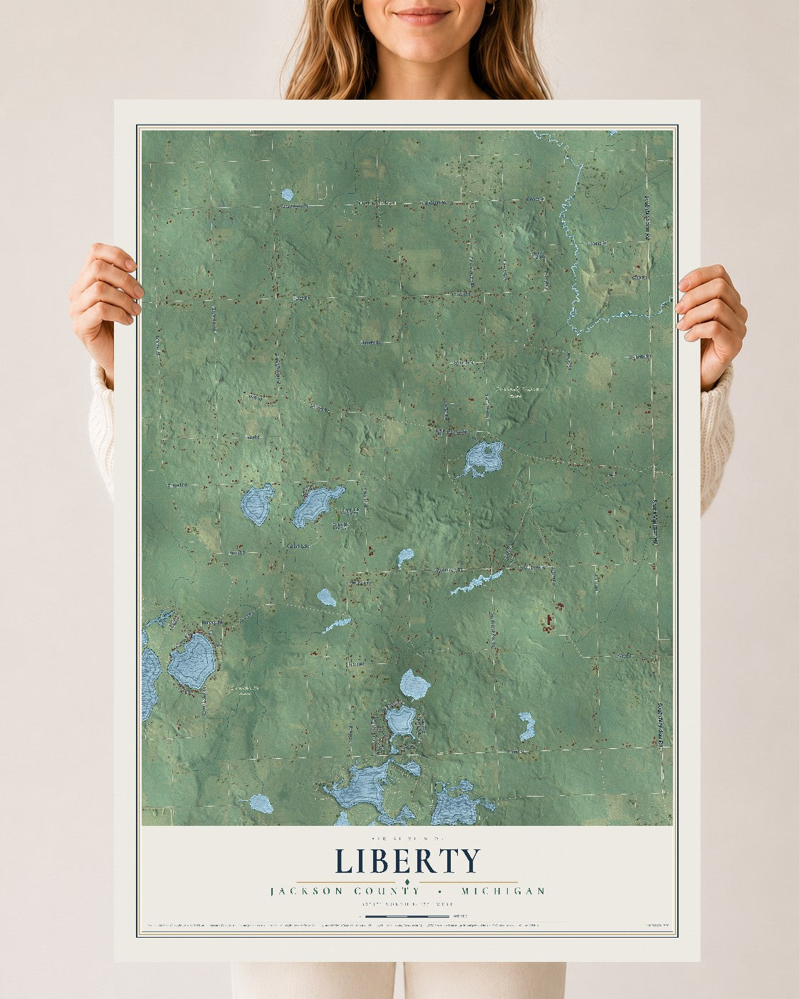 Map of Liberty, Jackson County, Michigan, 24 x 36 inch unframed archival matte print