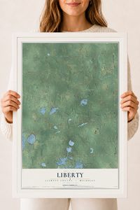 Map of Liberty, Jackson County, Michigan, 18 x 24 inch print in a white wood frame