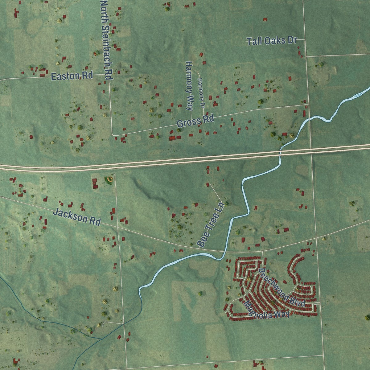 Second close-up of the map of Lima, Michigan print showing more streets and buildings