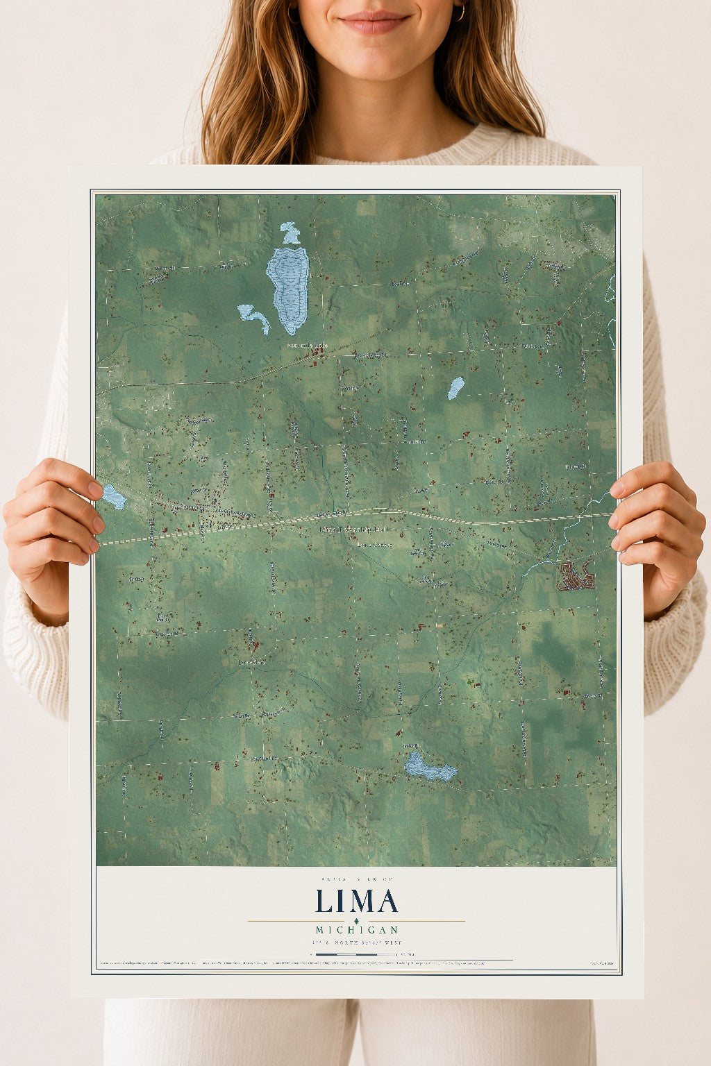 Map of Lima, Michigan, 18 x 24 inch unframed archival matte print