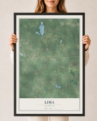 Map of Lima, Michigan, 24 x 36 inch print in a black wood frame