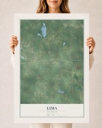 Map of Lima, Michigan, 24 x 36 inch print in a white wood frame