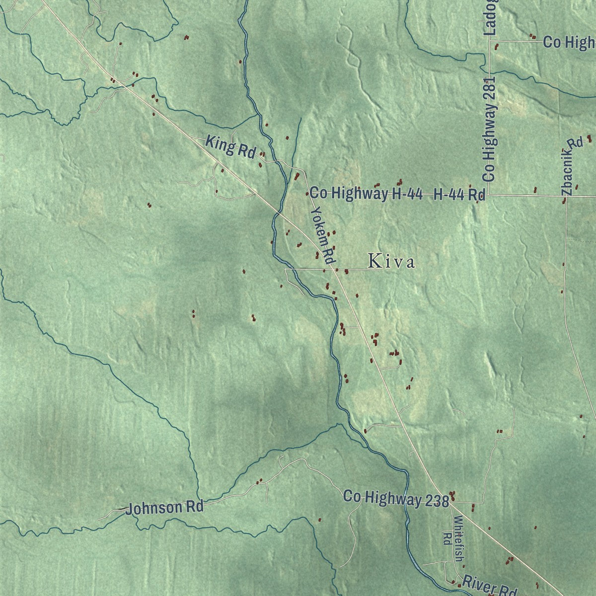 Second close-up of the map of Limestone, Michigan print showing more streets and buildings