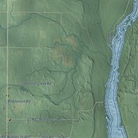 Close-up of the map of Limestone, Michigan print showing street and building detail