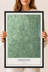 Map of Limestone, Michigan, 18 x 24 inch print in a black wood frame