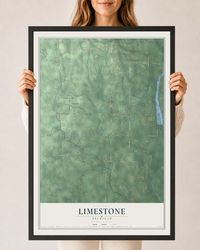 Map of Limestone, Michigan, 24 x 36 inch print in a black wood frame
