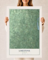 Map of Limestone, Michigan, 24 x 36 inch print in a white wood frame