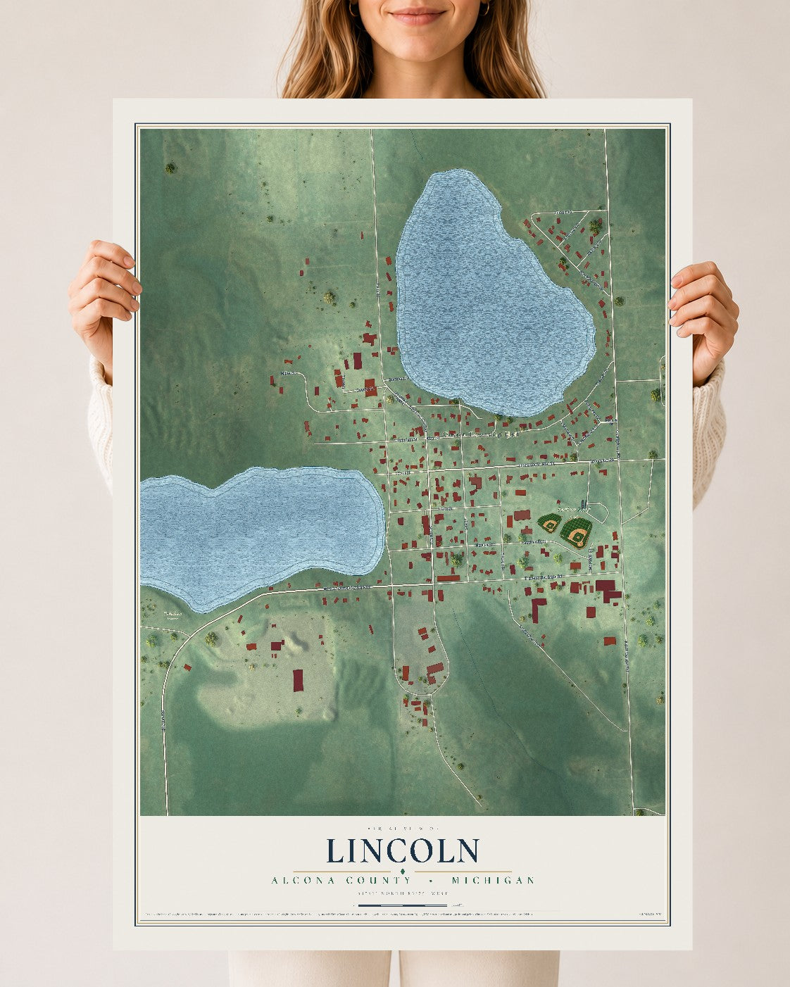 Map of Lincoln, Alcona County, Michigan, 24 x 36 inch unframed archival matte print