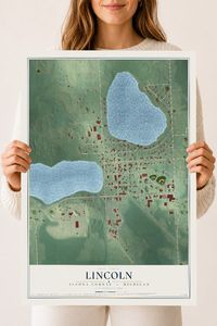 Map of Lincoln, Alcona County, Michigan, 18 x 24 inch unframed archival matte print