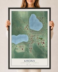 Map of Lincoln, Alcona County, Michigan, 24 x 36 inch print in a black wood frame