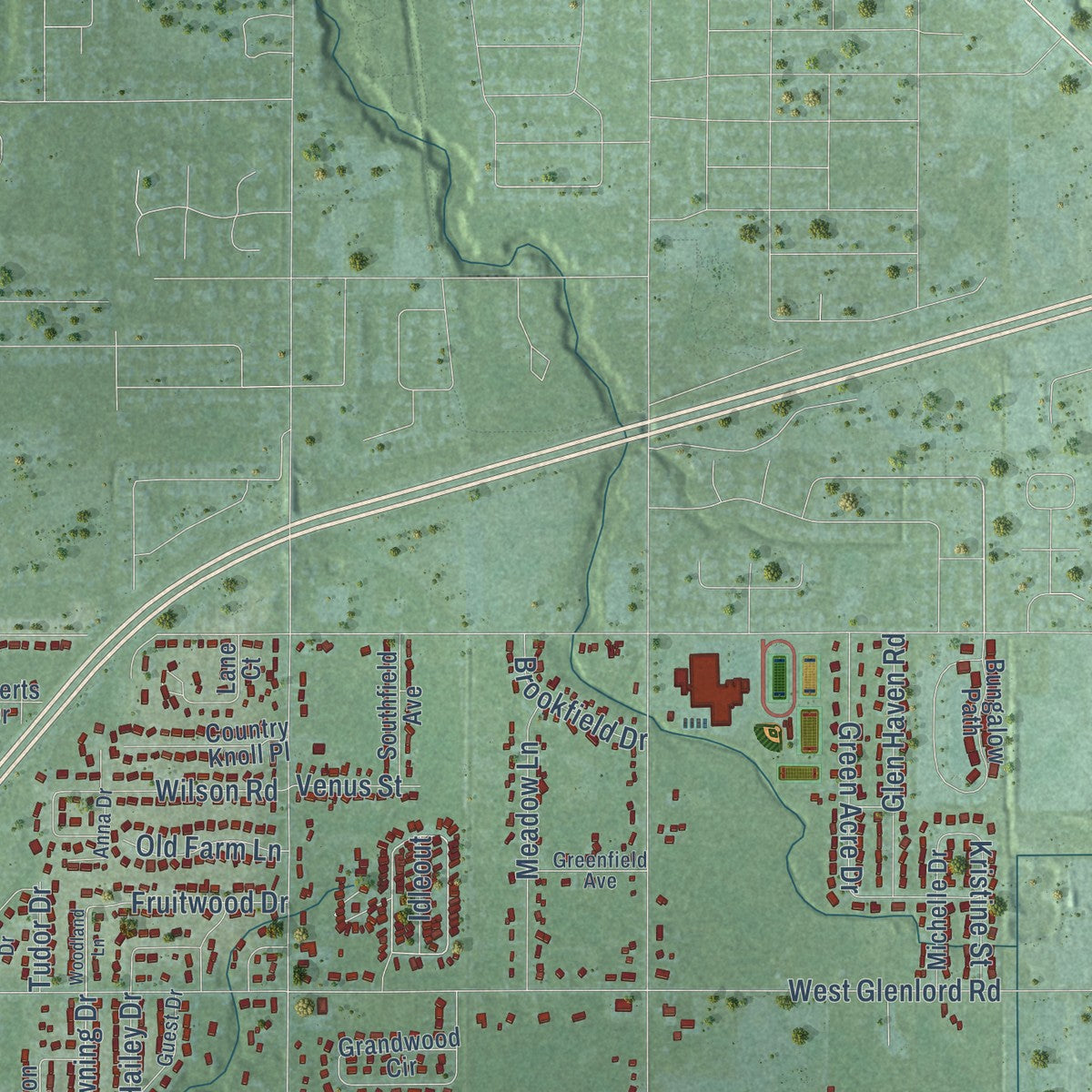 Second close-up of the map of Lincoln, Berrien County, Michigan print showing more streets and buildings