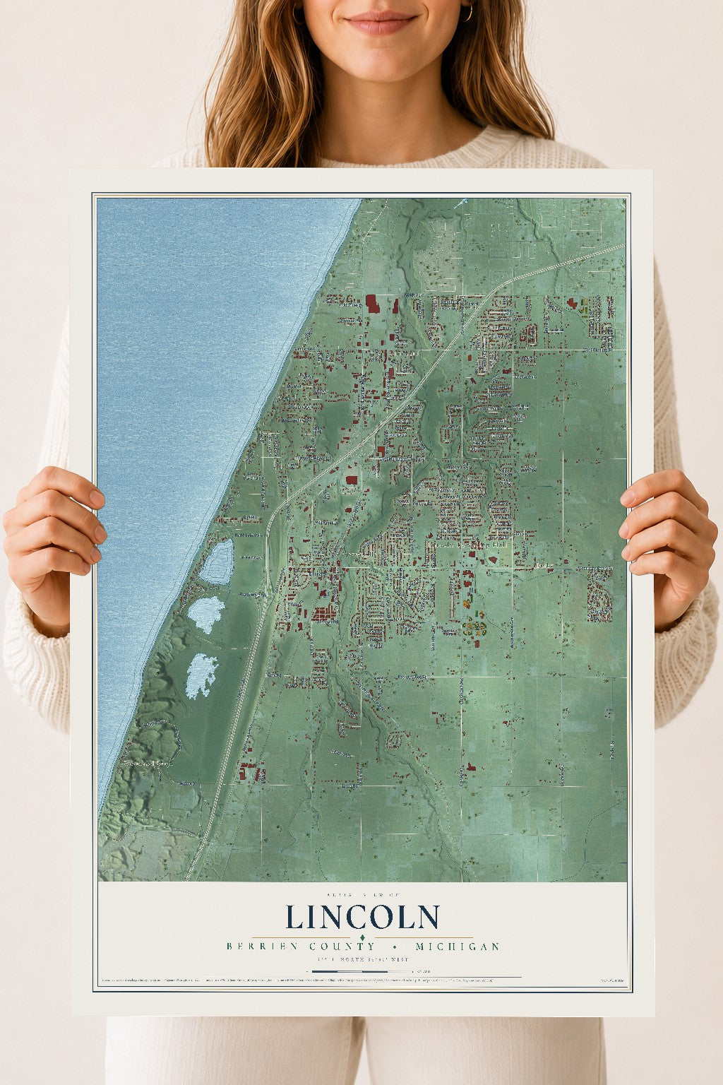 Map of Lincoln, Berrien County, Michigan, 18 x 24 inch unframed archival matte print