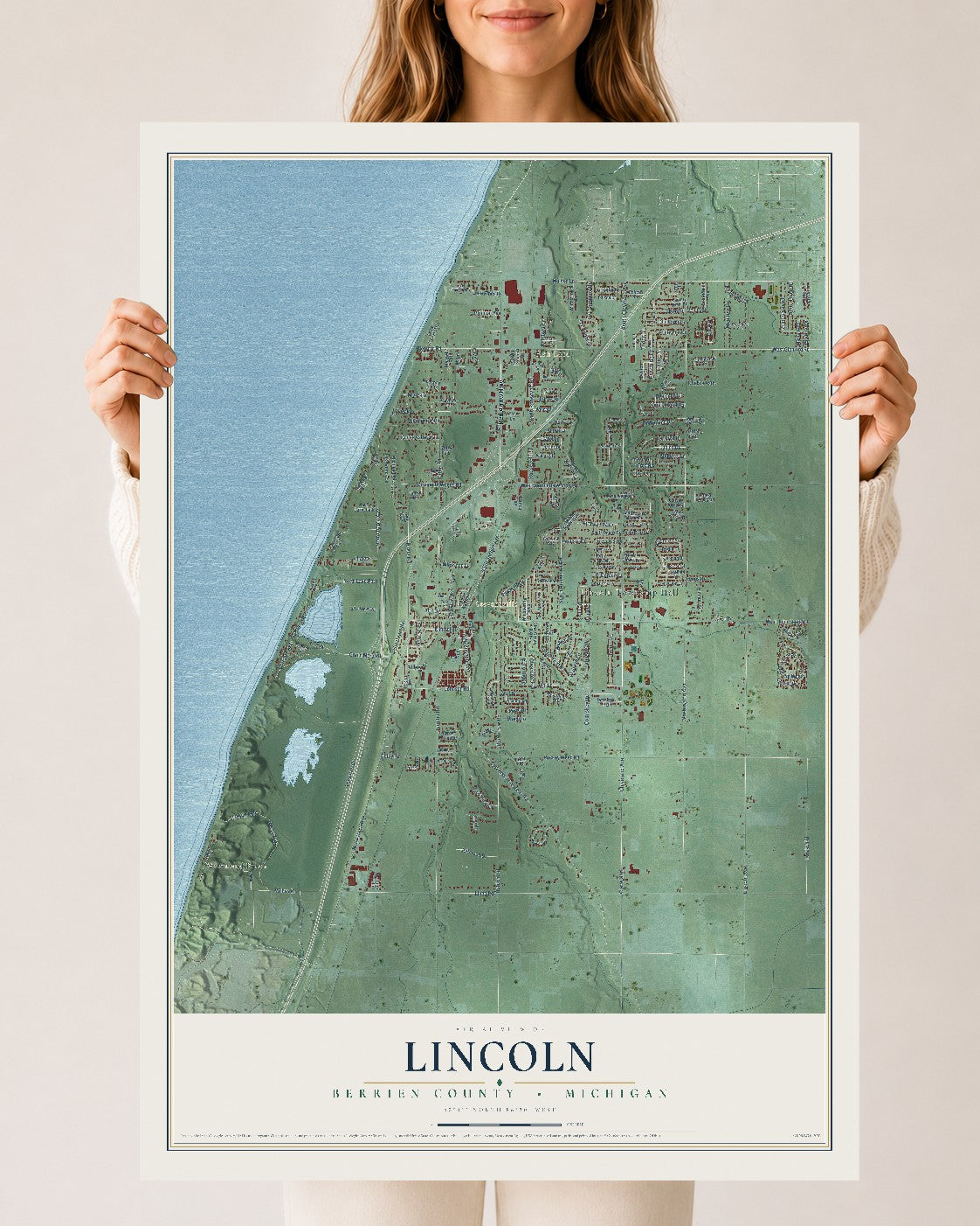 Map of Lincoln, Berrien County, Michigan, 24 x 36 inch unframed archival matte print