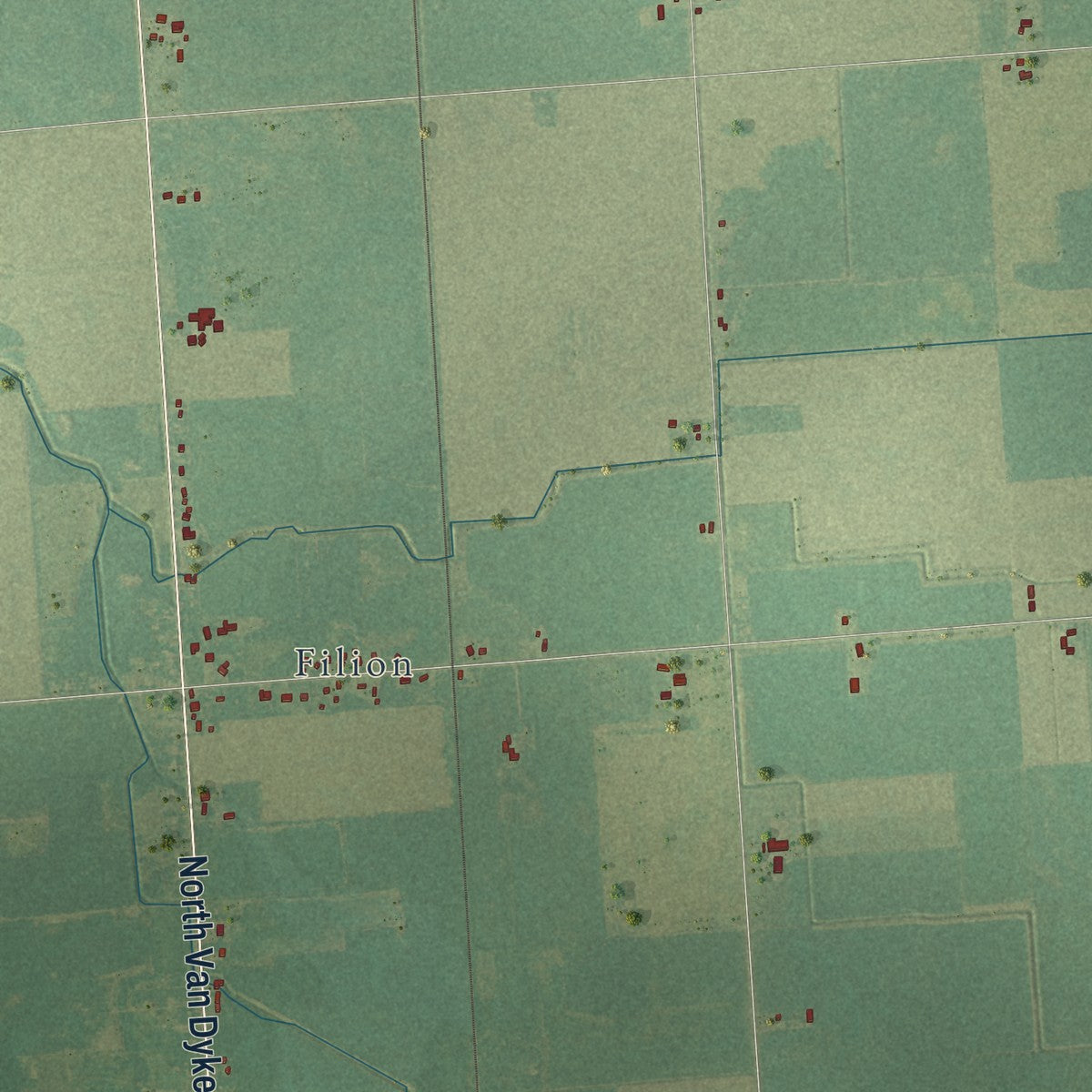 Second close-up of the map of Lincoln, Huron County, Michigan print showing more streets and buildings