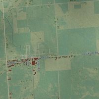 Close-up of the map of Lincoln, Huron County, Michigan print showing street and building detail