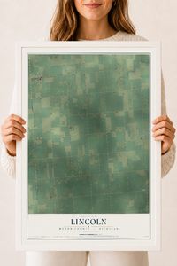 Map of Lincoln, Huron County, Michigan, 18 x 24 inch print in a white wood frame