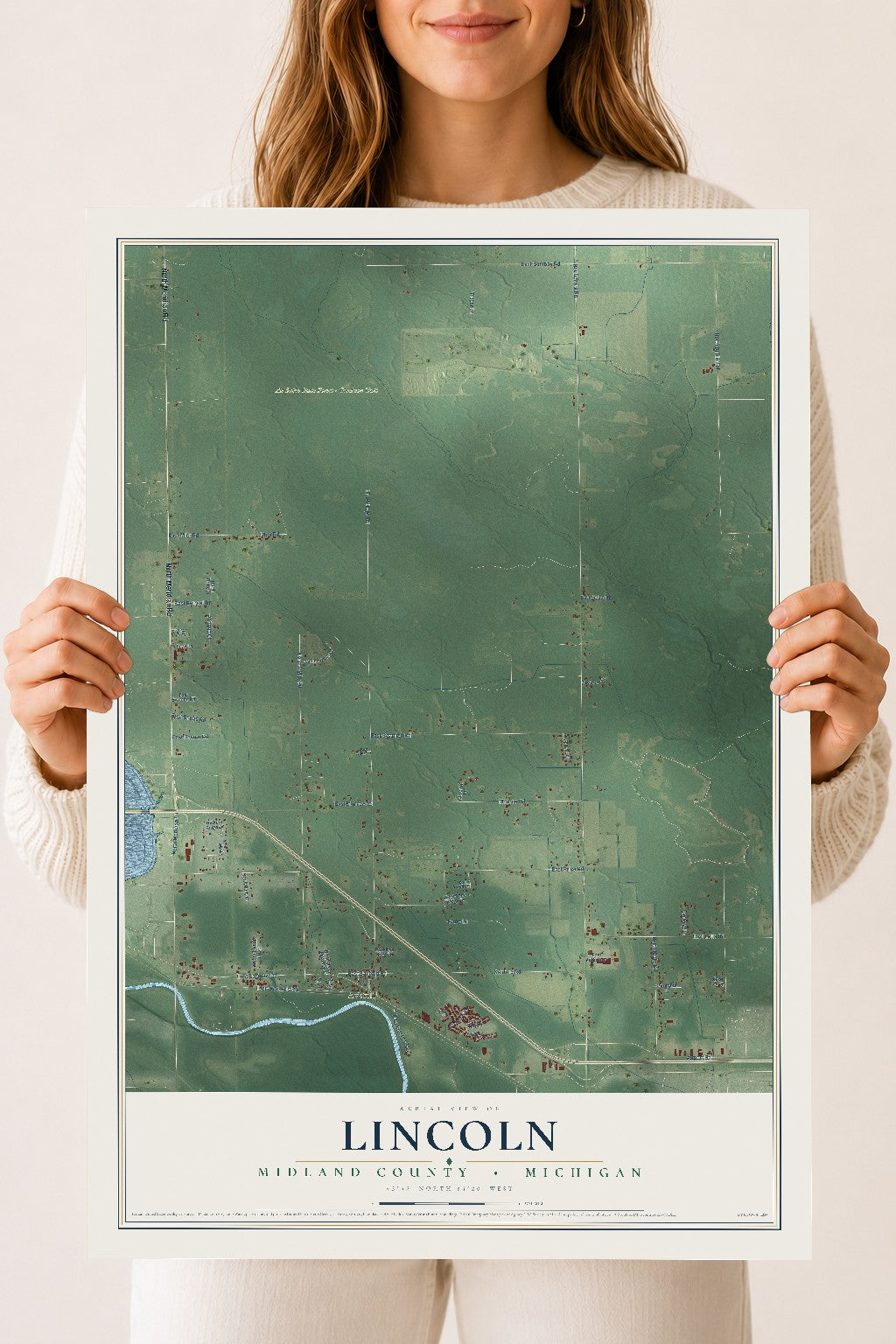 Map of Lincoln, Midland County, Michigan, 18 x 24 inch unframed archival matte print