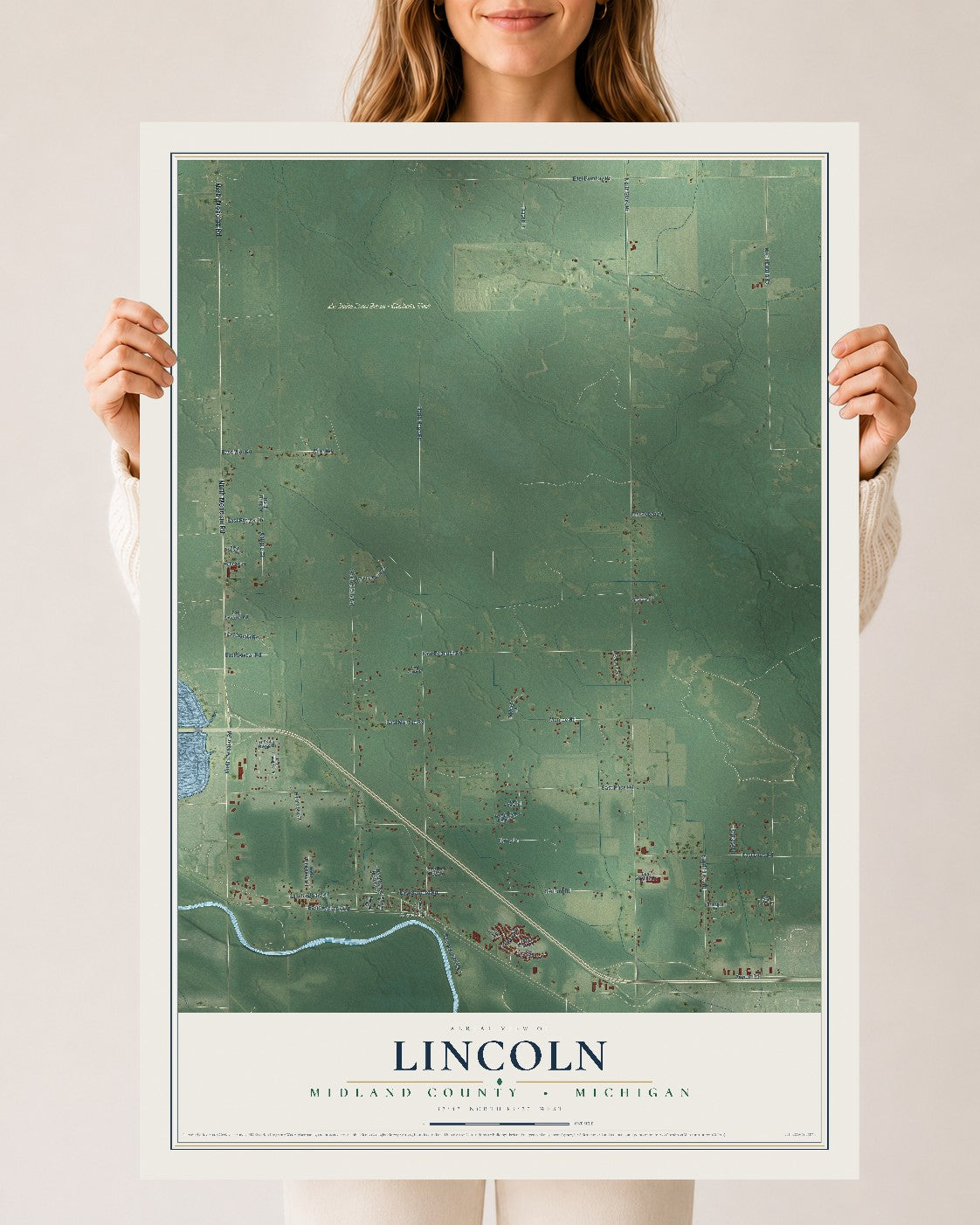 Map of Lincoln, Midland County, Michigan, 24 x 36 inch unframed archival matte print