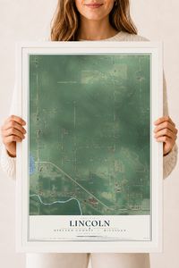 Map of Lincoln, Midland County, Michigan, 18 x 24 inch print in a white wood frame