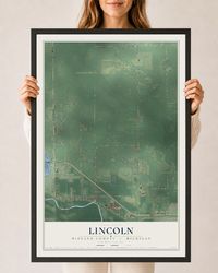 Map of Lincoln, Midland County, Michigan, 24 x 36 inch print in a black wood frame
