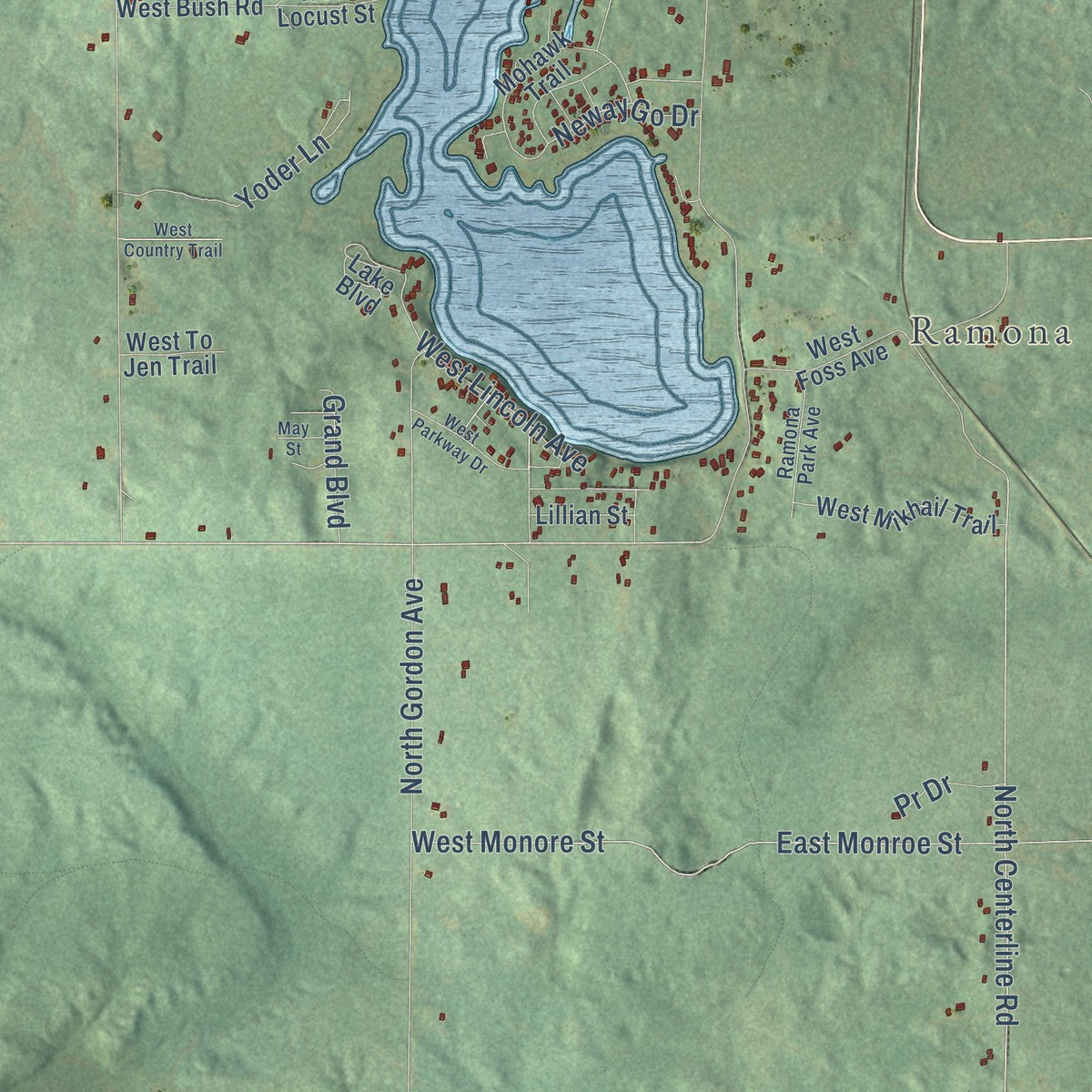 Close-up of the map of Lincoln, Newaygo County, Michigan print showing street and building detail