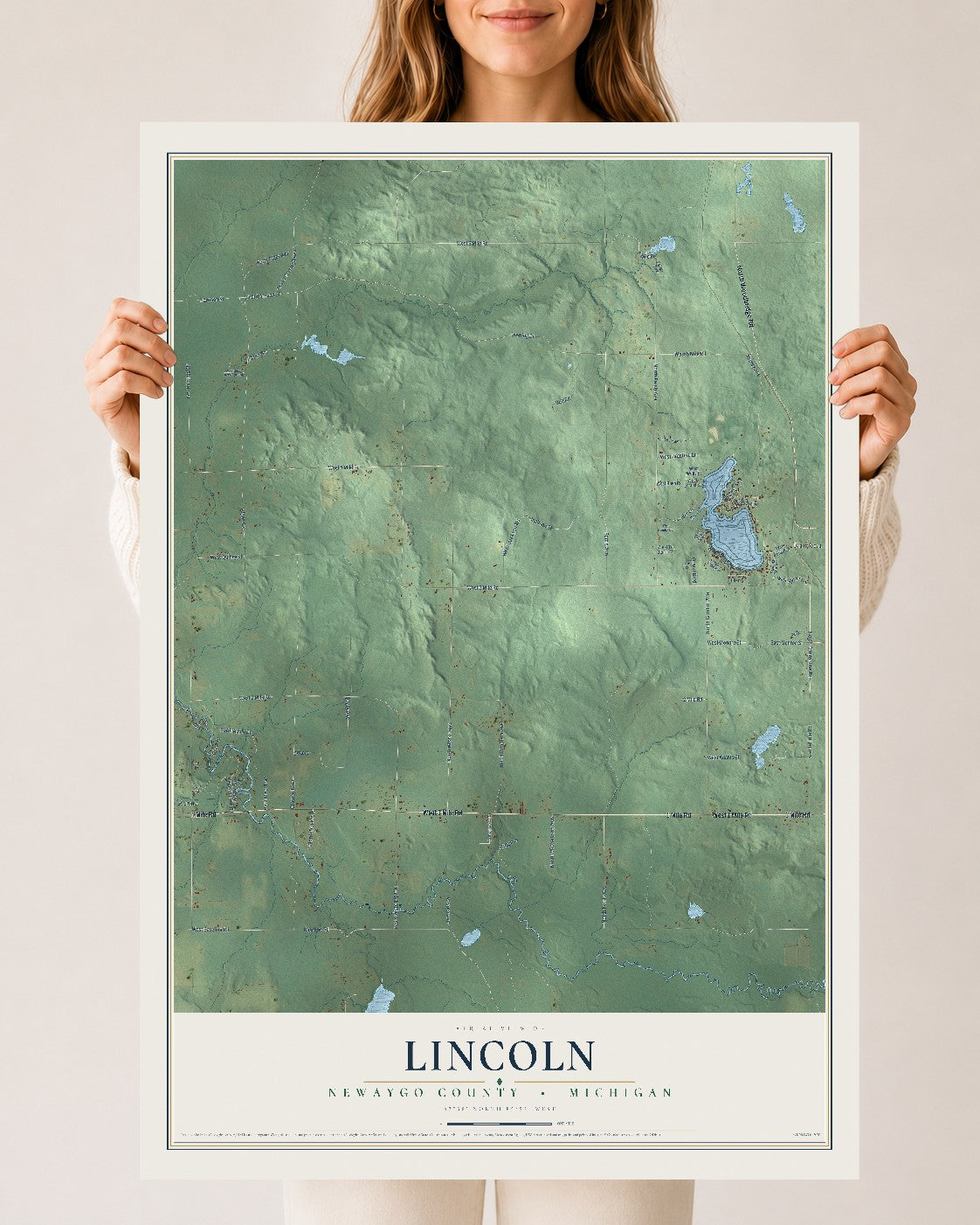 Map of Lincoln, Newaygo County, Michigan, 24 x 36 inch unframed archival matte print