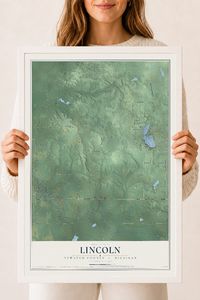 Map of Lincoln, Newaygo County, Michigan, 18 x 24 inch print in a white wood frame