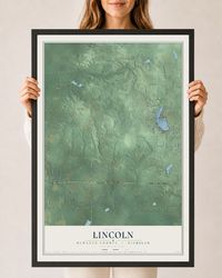 Map of Lincoln, Newaygo County, Michigan, 24 x 36 inch print in a black wood frame