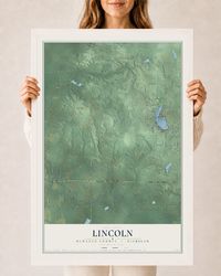 Map of Lincoln, Newaygo County, Michigan, 24 x 36 inch print in a white wood frame