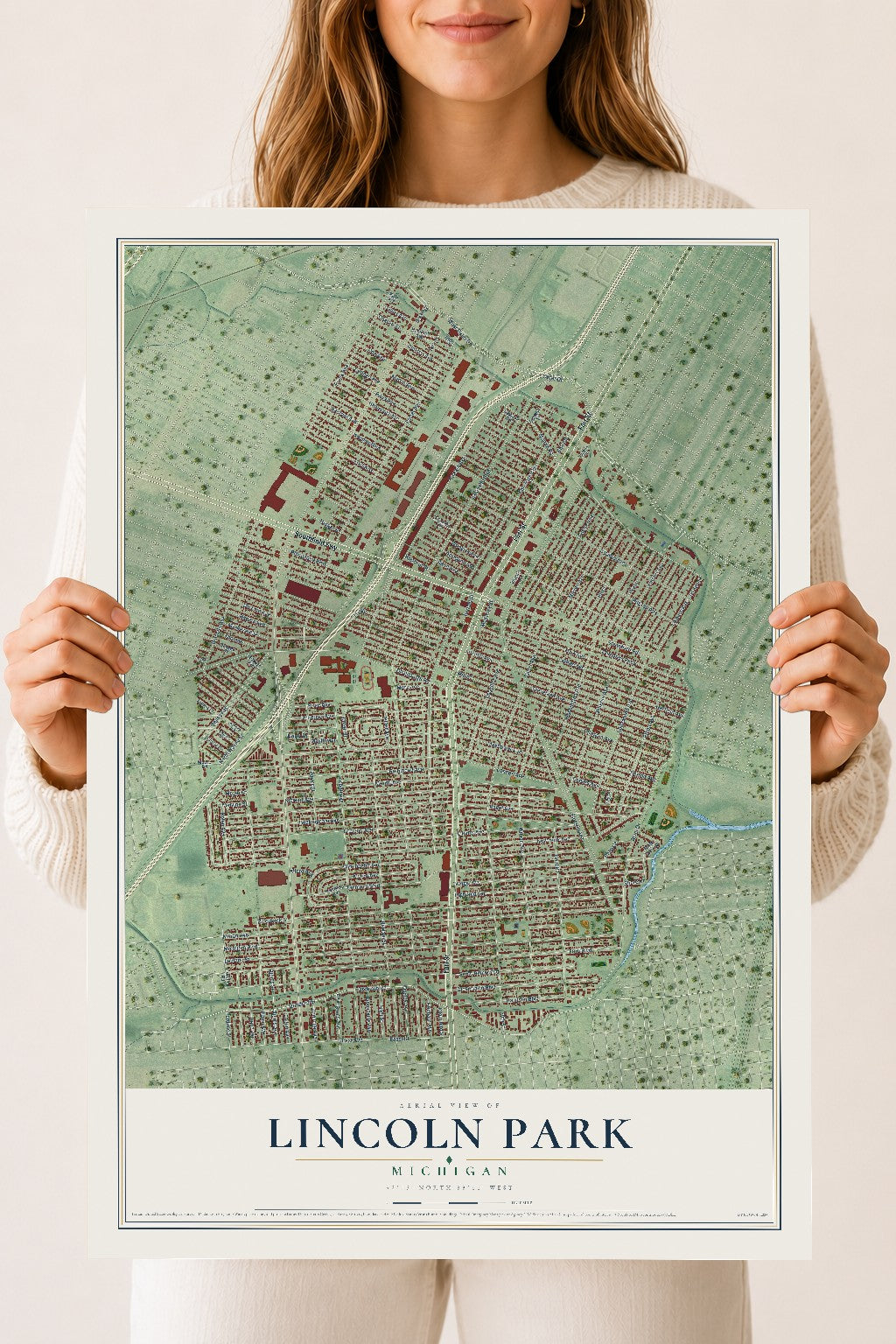 Map of Lincoln Park, Michigan, 18 x 24 inch unframed archival matte print
