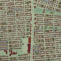 Second close-up of the map of Lincoln Park, Michigan print showing more streets and buildings