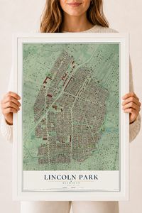 Map of Lincoln Park, Michigan, 18 x 24 inch print in a white wood frame