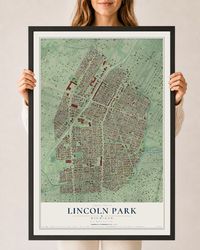 Map of Lincoln Park, Michigan, 24 x 36 inch print in a black wood frame