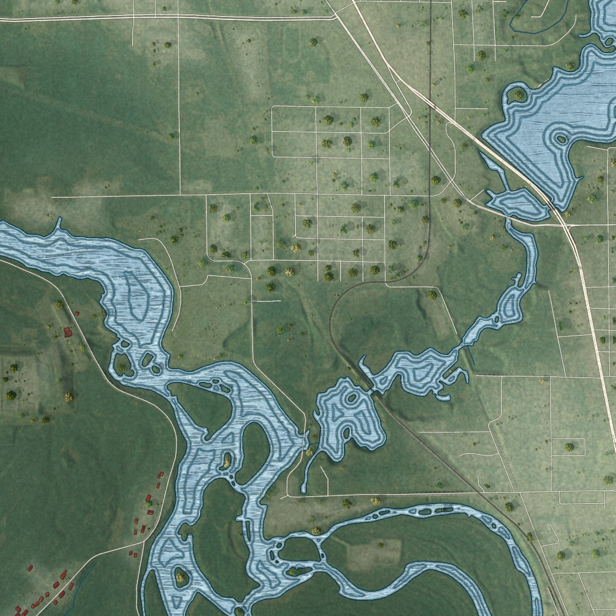Second close-up of the map of Linwood, Wisconsin print showing more streets and buildings