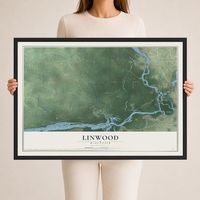 Map of Linwood, Wisconsin, 24 x 36 inch print in a black wood frame