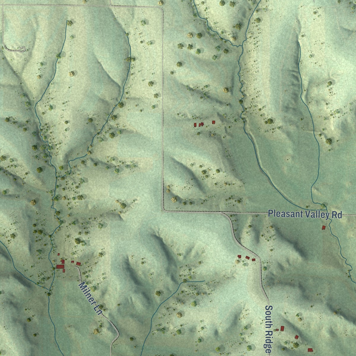 Close-up of the map of Little Grant, Wisconsin print showing street and building detail