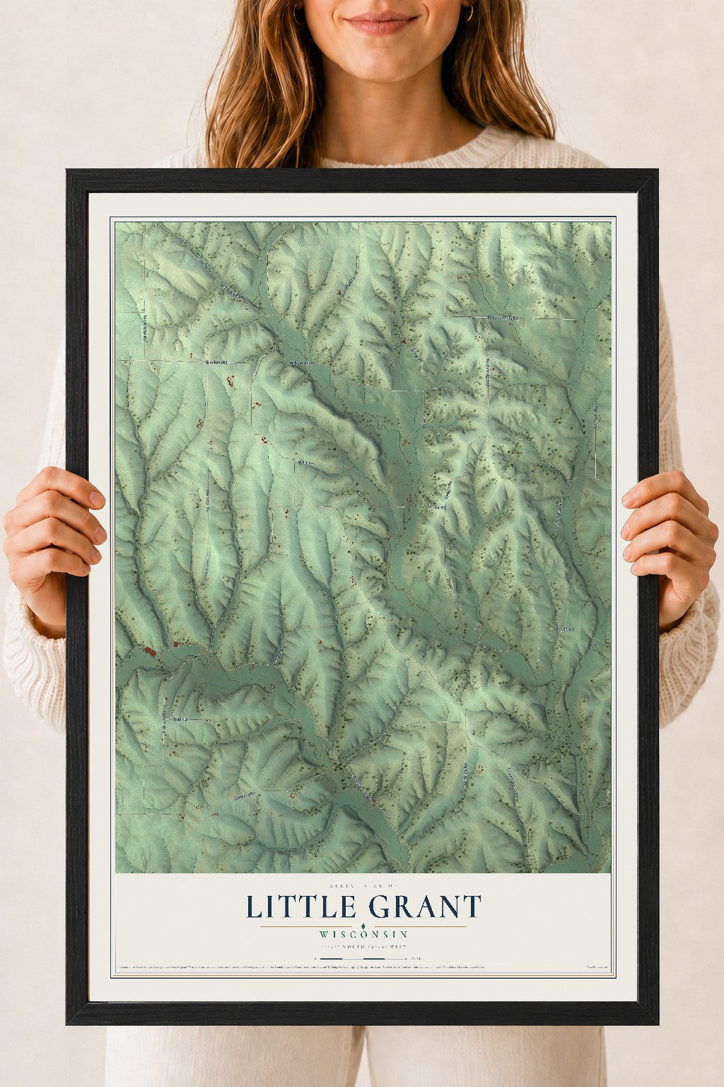 Map of Little Grant, Wisconsin, 18 x 24 inch print in a black wood frame