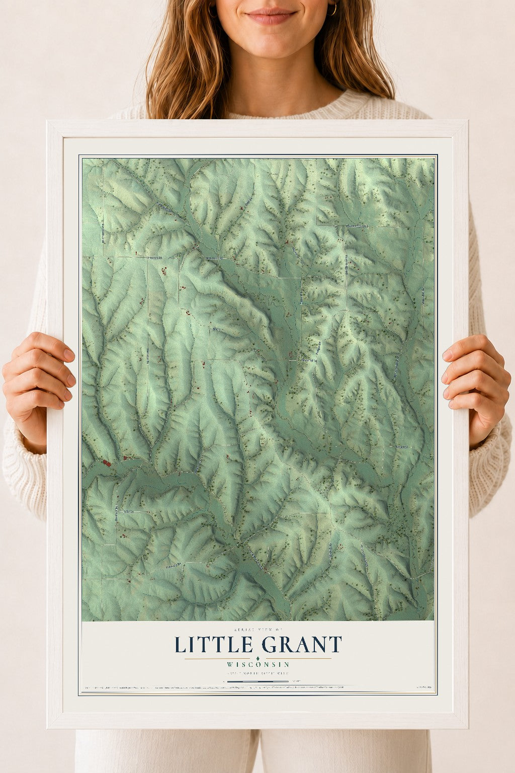 Map of Little Grant, Wisconsin, 18 x 24 inch print in a white wood frame