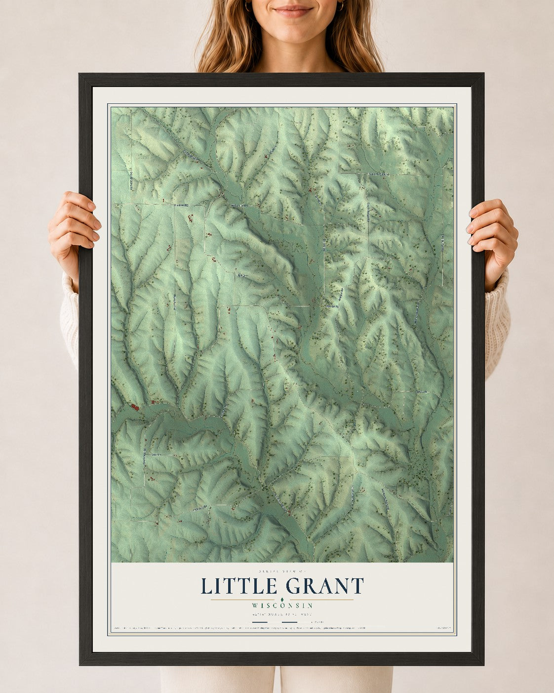 Map of Little Grant, Wisconsin, 24 x 36 inch print in a black wood frame