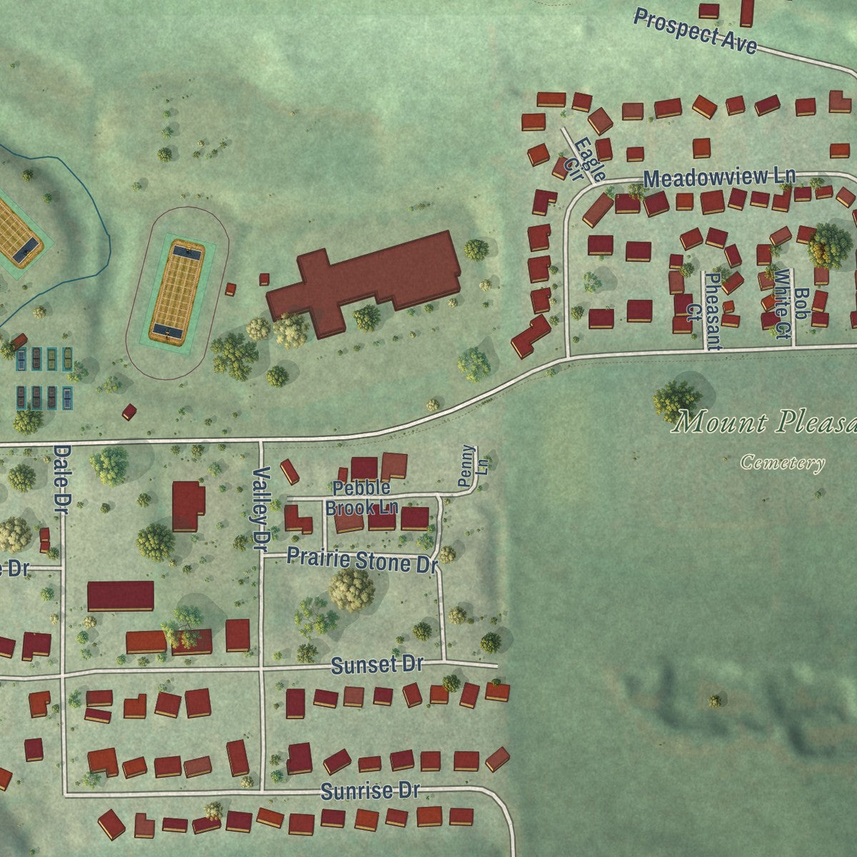 Second close-up of the map of Lodi, Wisconsin print showing more streets and buildings