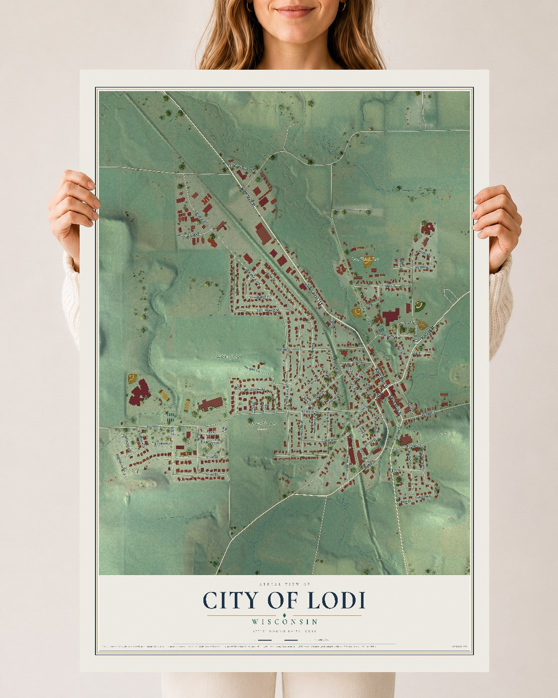 Map of Lodi, Wisconsin, 24 x 36 inch unframed archival matte print