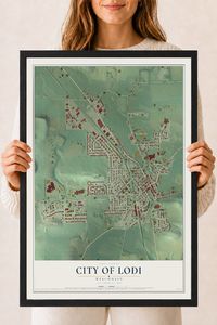 Map of Lodi, Wisconsin, 18 x 24 inch print in a black wood frame