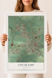 Map of Lodi, Wisconsin, 18 x 24 inch print in a white wood frame