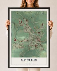 Map of Lodi, Wisconsin, 24 x 36 inch print in a black wood frame