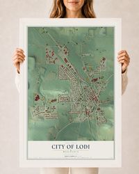 Map of Lodi, Wisconsin, 24 x 36 inch print in a white wood frame