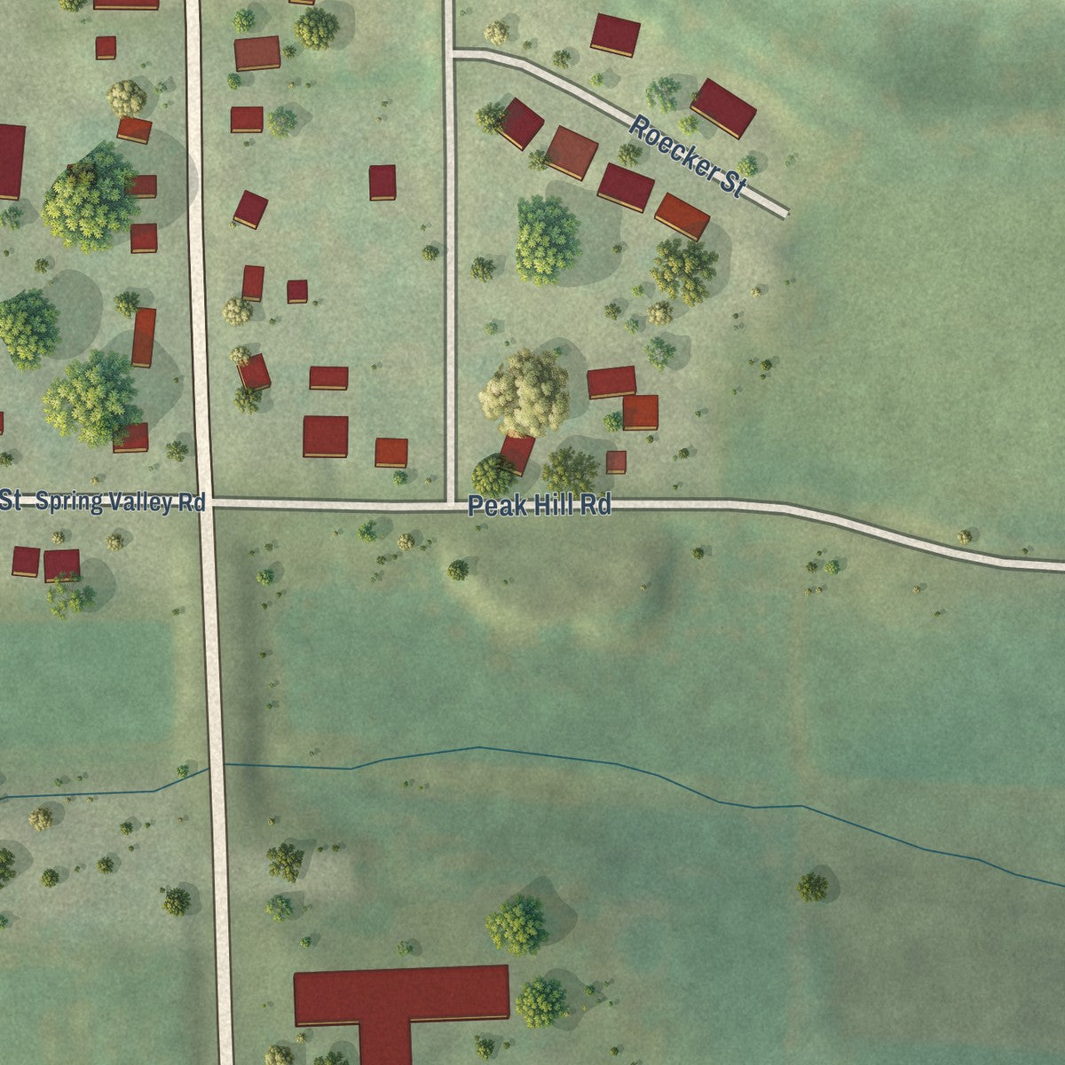 Second close-up of the map of Loganville, Wisconsin print showing more streets and buildings