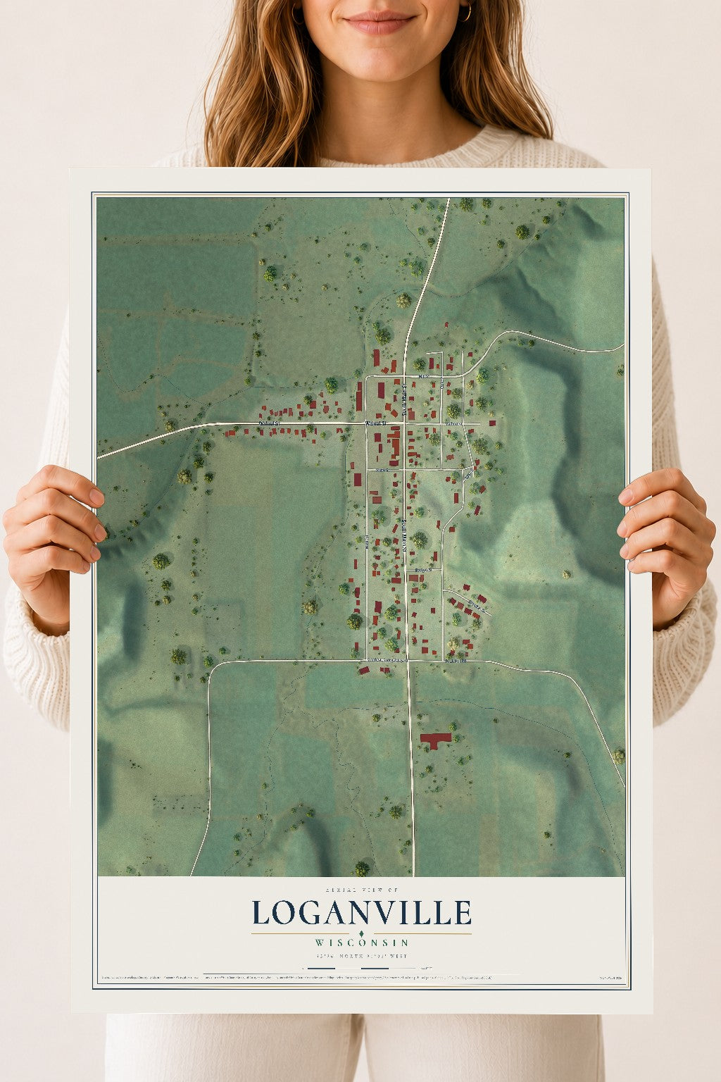 Map of Loganville, Wisconsin, 18 x 24 inch unframed archival matte print